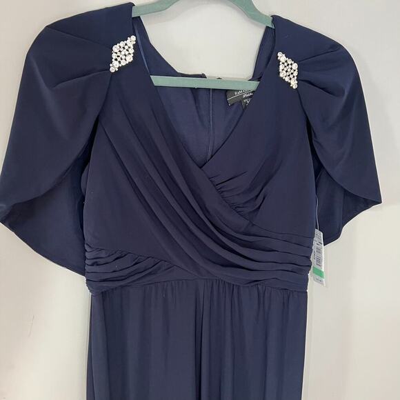 NWT RM Richards Navy Blue Jumpsuit Capelet Formal Evening Cocktail Party Onesie - Picture 6 of 8